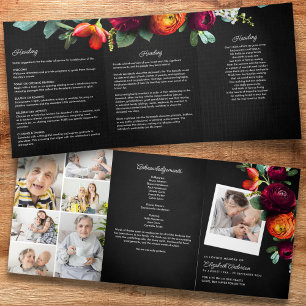 Funeral/Memorial Floral 7-Photo Modern Script Tri-Fold Programme