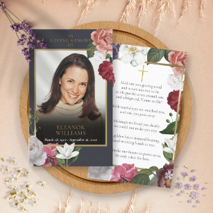 Funeral Memorial Floral Photo Prayer Cards