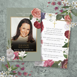 Funeral Memorial Floral Photo Prayer Cards