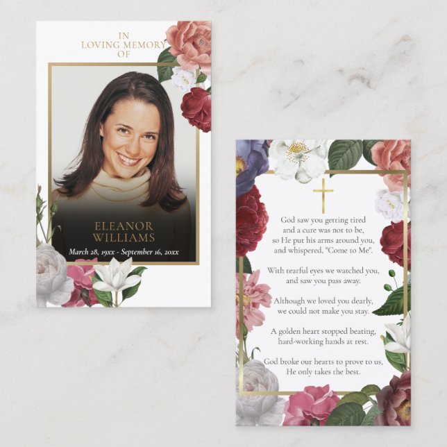 Funeral Memorial Floral Photo Prayer Cards (Front/Back)