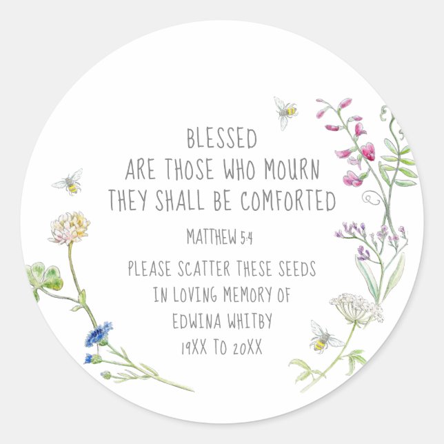 Funeral memorial gift wildflower scatter seed classic round sticker (Front)