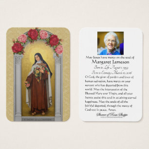 Funeral Memorial Holy Card St. Therese Roses
