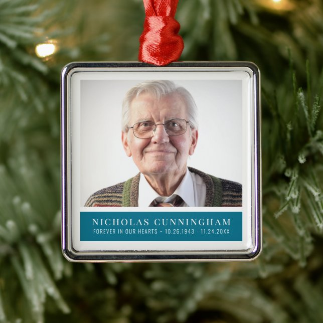 Funeral Memorial Modern Colour Block Photo Metal Ornament (Tree)