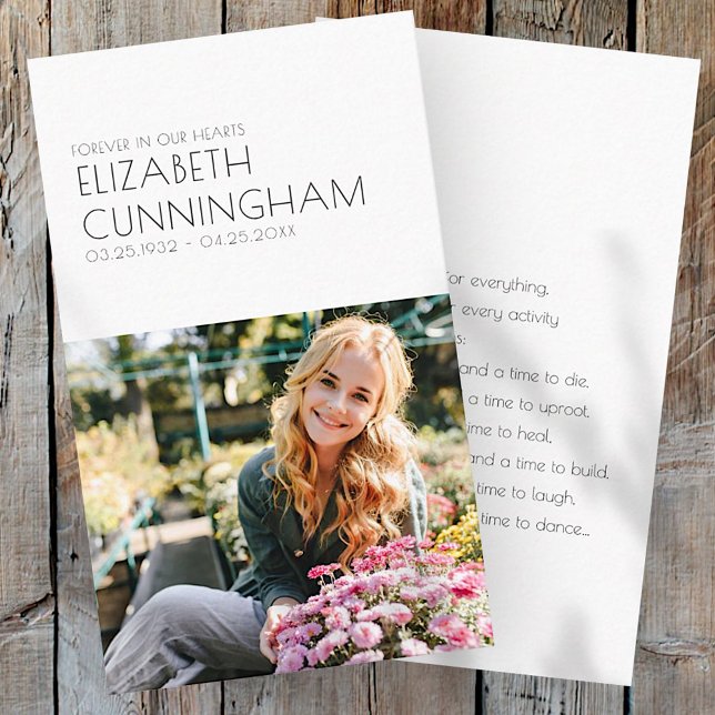 Funeral Memorial Modern Minimalist Chic Photo Business Card (Creator Uploaded)