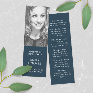 Funeral Memorial   Modern Navy Poem Bookmark Card