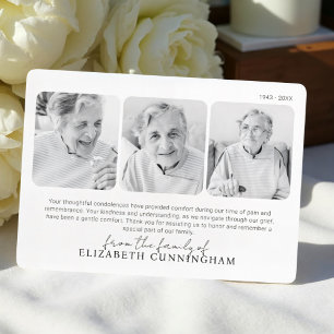 Funeral Memorial Modern Simple 3 Photos Thank You Card