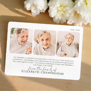 Funeral Memorial Modern Simple 3 Photos Thank You Card