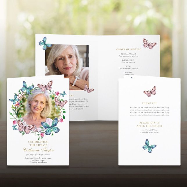 Funeral Memorial Order Of Service Butterfly Photo Program (Funeral Memorial Order Of Service Butterfly Photo Program)