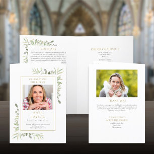 Funeral Memorial Order Of Service Photo Greenery  Program