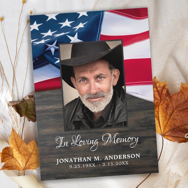 Funeral Memorial Patriotic Veteran American Flag Thank You Card (Creator Uploaded)