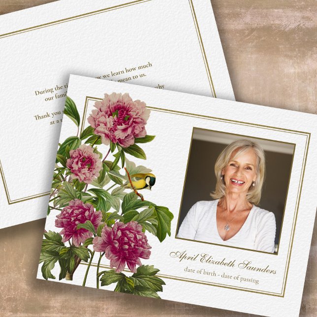 Funeral Memorial Photo | Celebration of Life Thank You Card (Botanical Peony Luxury Bereavement Memorial Sympathy Funeral Thank You Card)