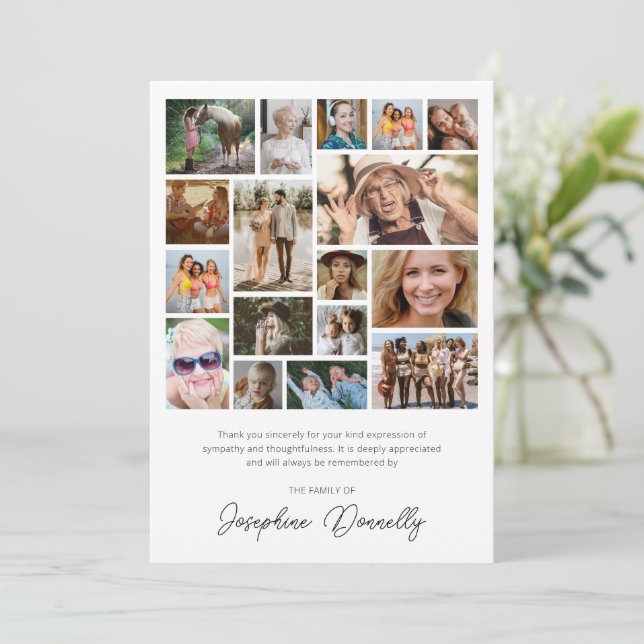 Funeral Memorial Photo Collage Thank You Card (Standing Front)