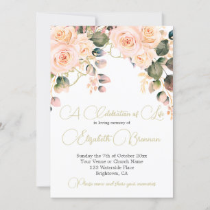 Funeral Memorial Photo Elegant  Pink Rose Floral  Invitation