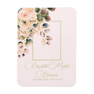 Funeral Memorial Photo Elegant Pink Rose Floral Magnet