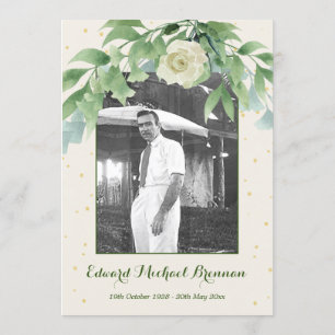 Funeral Memorial Photo Elegant Rose  Foliage Invitation