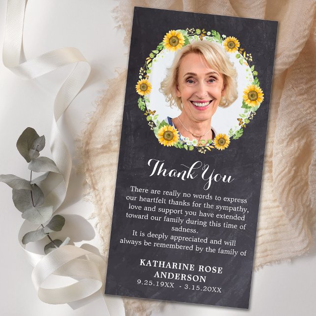 Funeral Memorial Photo Floral Chalkboard Sympathy  Thank You Card (Creator Uploaded)