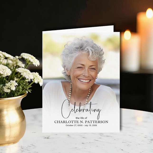 Funeral Memorial Photo Folded Thank You Card (Funeral celebration of life folded thank you cards, photo on the front and message printed inside)