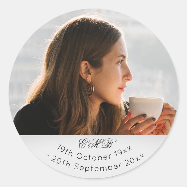 Funeral Memorial Photo  Monogram Classic Round Sticker (Front)
