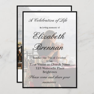 Funeral Memorial Photo Monogram Elegant Black  Inv Invitation