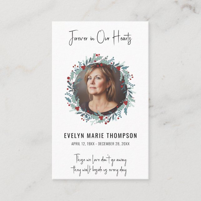  Funeral Memorial Photo Prayer Card Holiday Wreath (Front)
