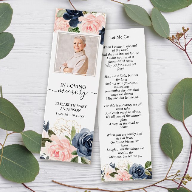 Funeral Memorial Pink Navy Floral Mini Bookmark (Creator Uploaded)