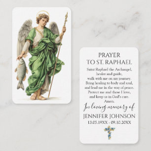 Funeral Memorial Prayer Card Angel Saint Raphael 
