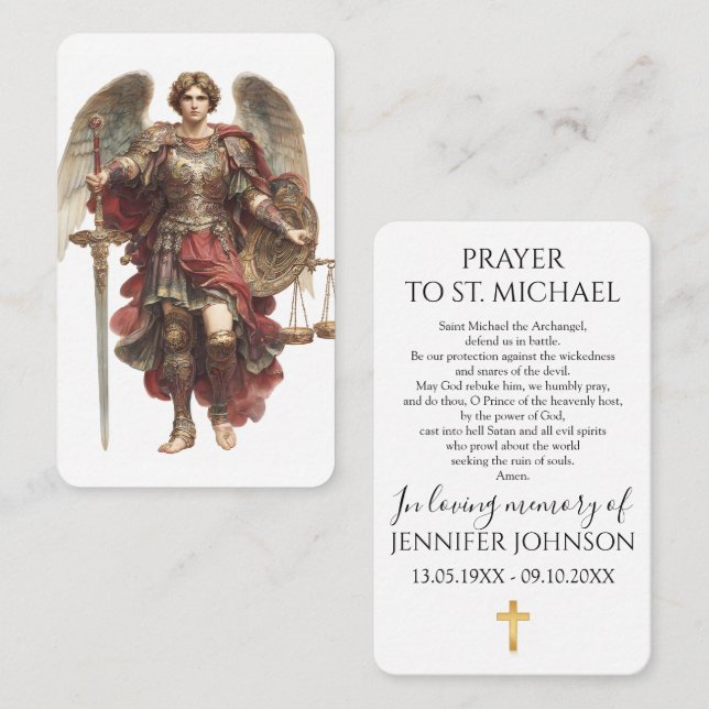 Funeral Memorial Prayer Card Archangel Michael (Front/Back)