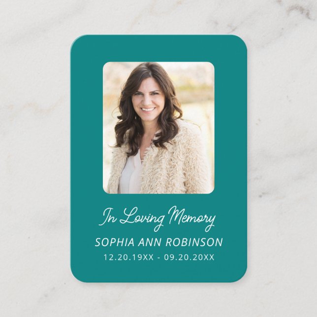 Funeral Memorial Prayer Remembrance Teal Cards (Front)