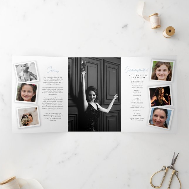 Funeral memorial program simple snap photos Tri-Fold invitation (Inside)