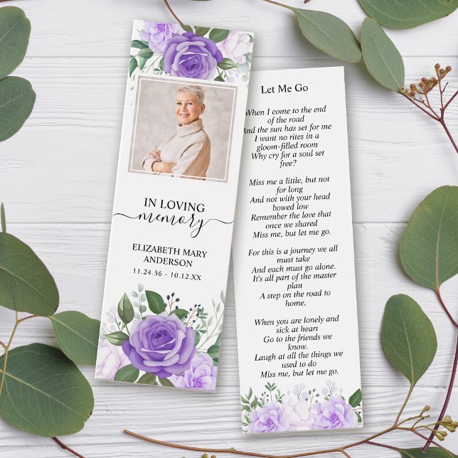 Funeral Memorial Purple Floral Mini Bookmark (Creator Uploaded)