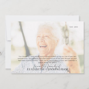 Funeral Memorial Simple Modern Photo Thank You Card
