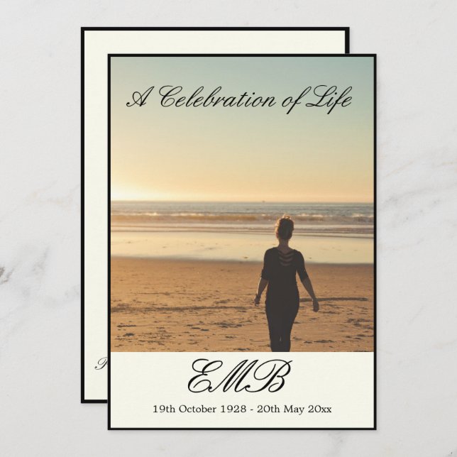 Funeral Memorial Simple  Photo Celebration of Life Invitation (Front/Back)