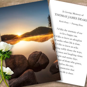 Funeral Memorial Sunrise Prayer Sympathy Cards