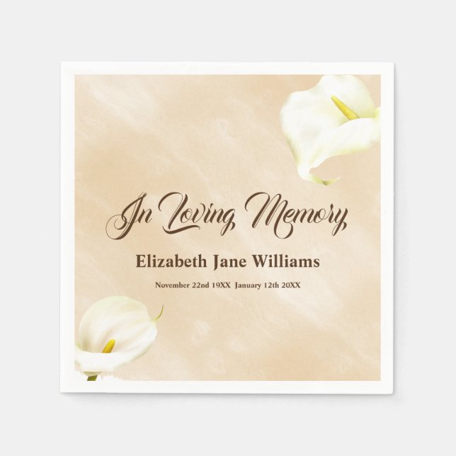 Funeral Memorial | Watercolor Lily Napkins (Front)