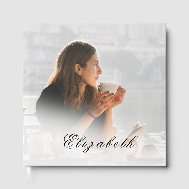 Funeral Memorial White Overlay Photo Simple Guest Book (Front)