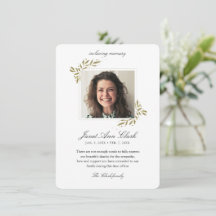 Funeral Memory Thank You Photo Card