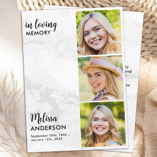 Funeral Modern 3 Photo In Loving Memory Sympathy Thank You Card