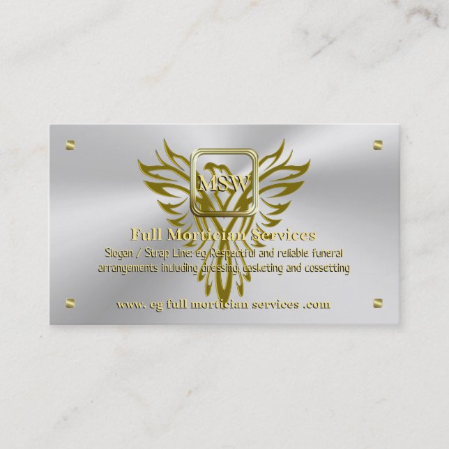 Funeral Mortician, Golden Square, Rising Phoenix Business Card (Front)