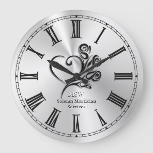 Funeral Mortician Services, Heart and Roses Large Clock