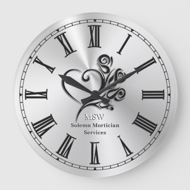 Funeral Mortician Services, Heart and Roses Large Clock (Front)