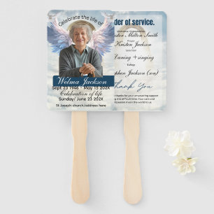 Funeral obituary elegant blue order of service hand fan