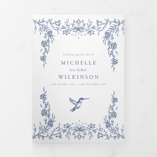 Funeral Obituary Order of Service hummingbird Tri-Fold Programme (Cover)