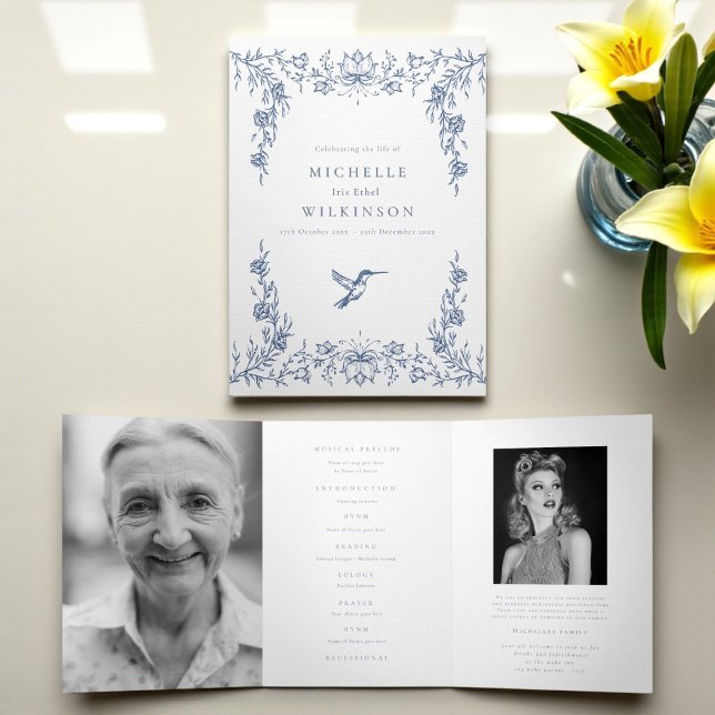 Funeral Obituary Order of Service hummingbird Tri-Fold Programme (Creator Uploaded)