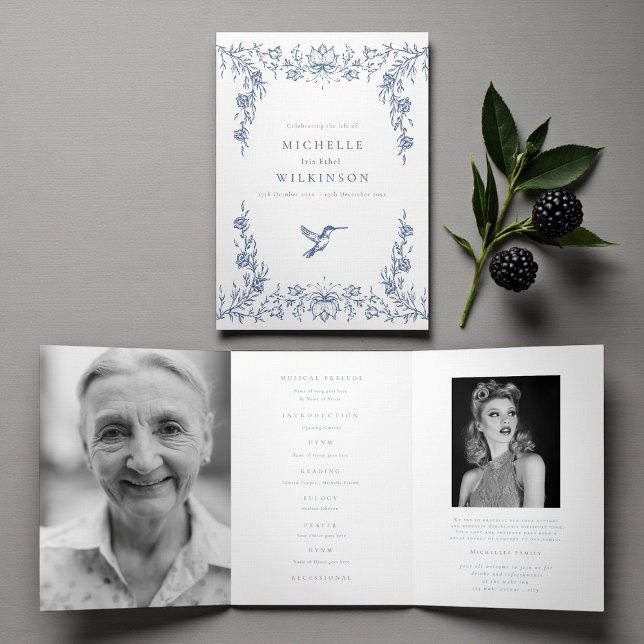 Funeral Obituary Order of Service hummingbird Tri-Fold Programme (Creator Uploaded)