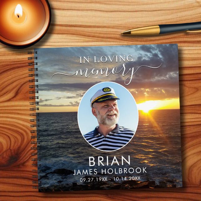 Funeral Ocean Sunset Photo In Memory Guestbook Notebook (Creator Uploaded)