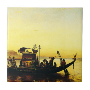 Funeral of a Mummy on the Nile by Frederick Arthur Ceramic Tile