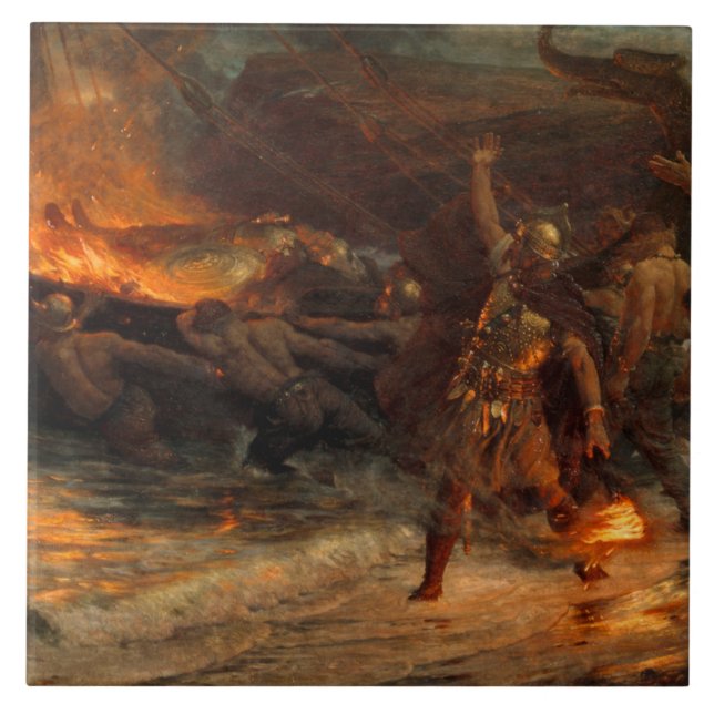 Funeral of a Viking (by Frank Dicksee) Ceramic Tile (Front)