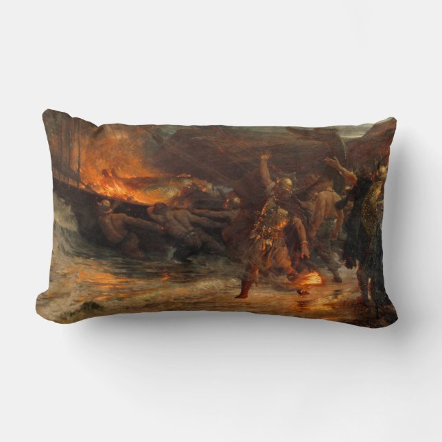 Funeral of a Viking (by Frank Dicksee) Lumbar Cushion (Front)