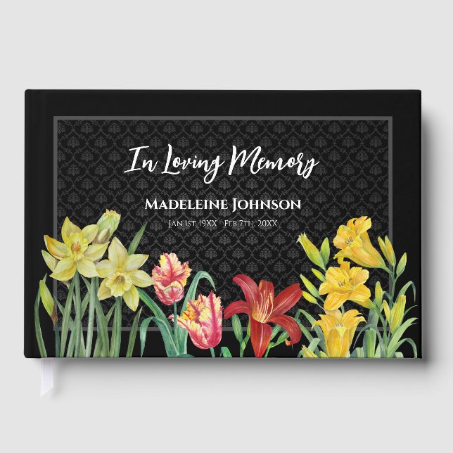Funeral of Loved One Spring Flowers Damask Guest Book (Front)