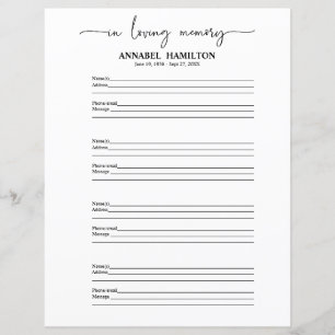 Funeral Or Memorial Guest Book Filler Page
